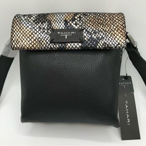 Elie Tahari Syvie Embossed Brown Snake Leather Crossbody Bag